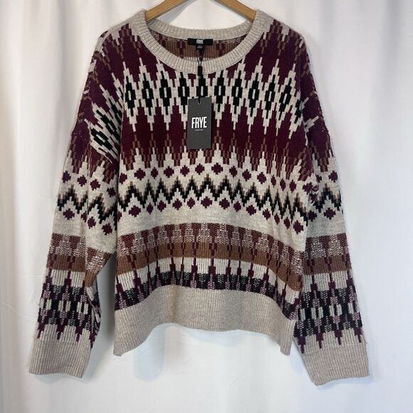 NWT Frye Women Size XL Fair Isle Crewneck Sweater Relaxed Aztec With a Flaw - Picture 2 of 10
